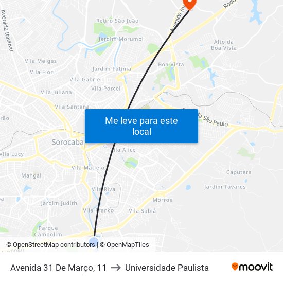 Avenida 31 De Março, 11 to Universidade Paulista map