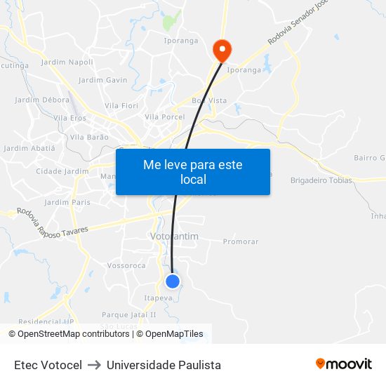 Etec Votocel to Universidade Paulista map