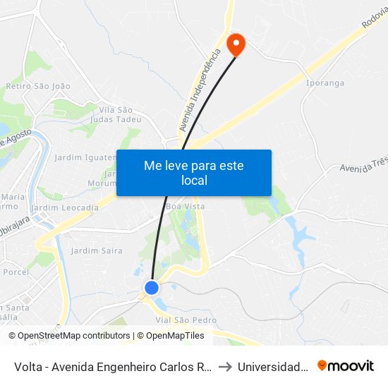 Volta - Avenida Engenheiro Carlos Reinaldo Mendes, 1761 to Universidade Paulista map