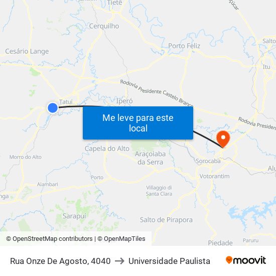 Rua Onze De Agosto, 4040 to Universidade Paulista map