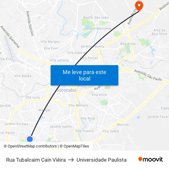 Rua Tubalcaim Cain Viêira to Universidade Paulista map