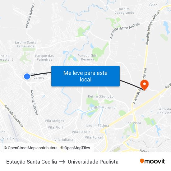 Estação Santa Cecília to Universidade Paulista map