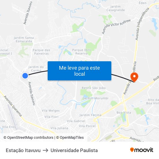 Estação Itavuvu to Universidade Paulista map