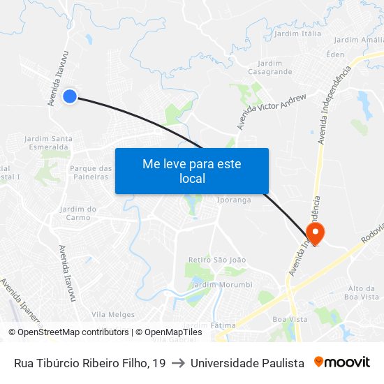 Rua Tibúrcio Ribeiro Filho, 19 to Universidade Paulista map