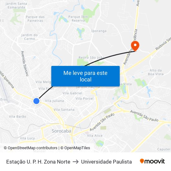 Estação U. P. H. Zona Norte to Universidade Paulista map