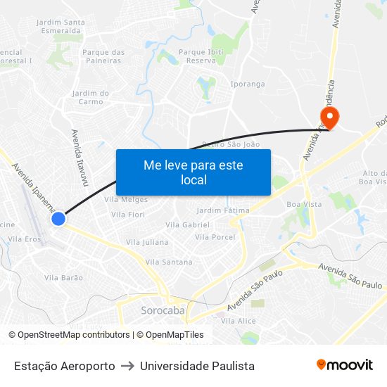 Estação Aeroporto to Universidade Paulista map