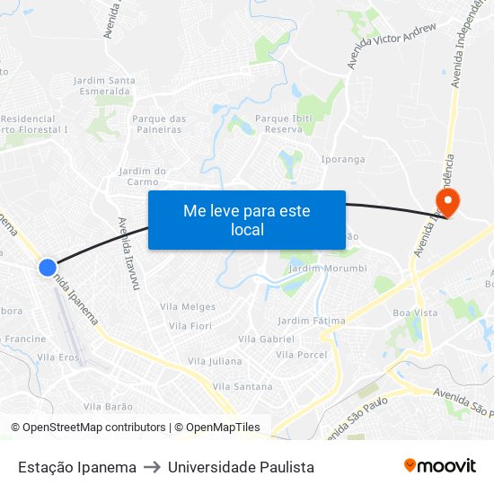 Estação Ipanema to Universidade Paulista map