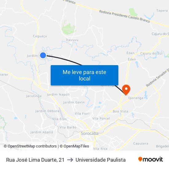 Rua José Lima Duarte, 21 to Universidade Paulista map