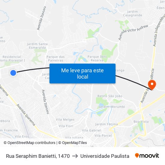 Rua Seraphim Banietti, 1470 to Universidade Paulista map