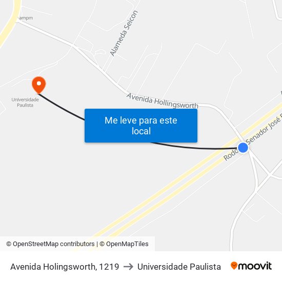 Avenida Holingsworth, 1219 to Universidade Paulista map