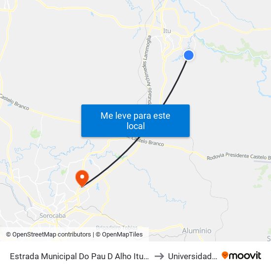 Estrada Municipal Do Pau D Alho Itu - São Paulo 13305 Brasil to Universidade Paulista map