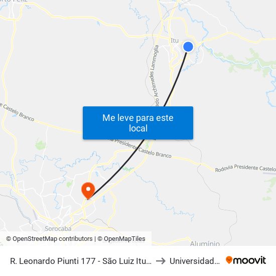 R. Leonardo Piunti 177 - São Luiz Itu - SP 13304-200 Brasil to Universidade Paulista map