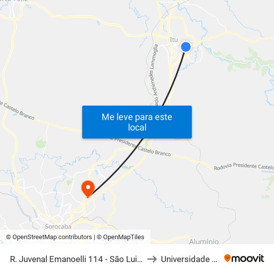 R. Juvenal Emanoelli 114 - São Luiz Itu - SP Brasil to Universidade Paulista map