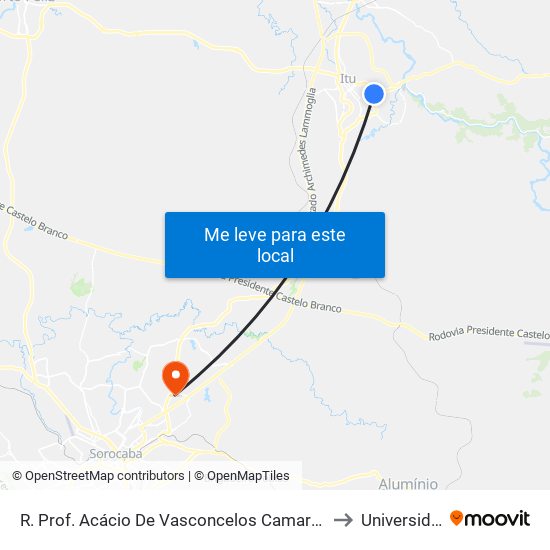 R. Prof. Acácio De Vasconcelos Camargo 290 - São Luiz Itu - SP 13304-250 Brasil to Universidade Paulista map