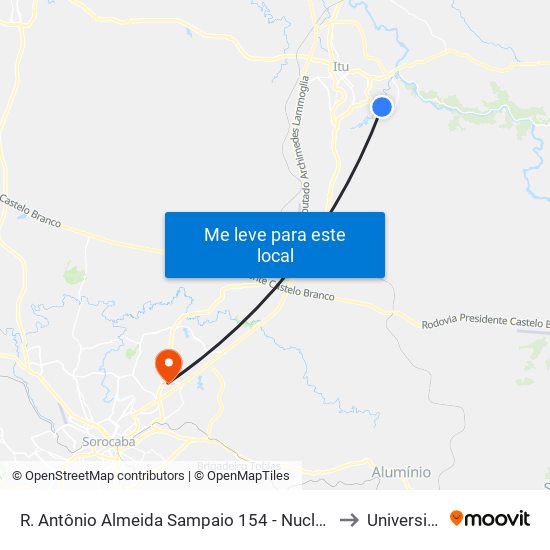 R. Antônio Almeida Sampaio 154 - Nucleo Hab. Sao Judas Tadeu Itu - SP 13304-760 Brasil to Universidade Paulista map