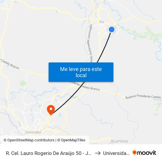 R. Cel. Lauro Rogerio De Araújo 50 - Jardim Aeroporto I Itu - SP Brasil to Universidade Paulista map