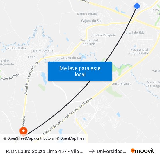 R. Dr. Lauro Souza Lima 457 - Vila Martins Itu - SP Brasil to Universidade Paulista map