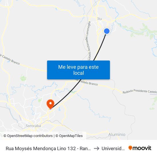 Rua Moysés Mendonça Lino 132 - Rancho Grande Itu - SP 13306-123 Brasil to Universidade Paulista map