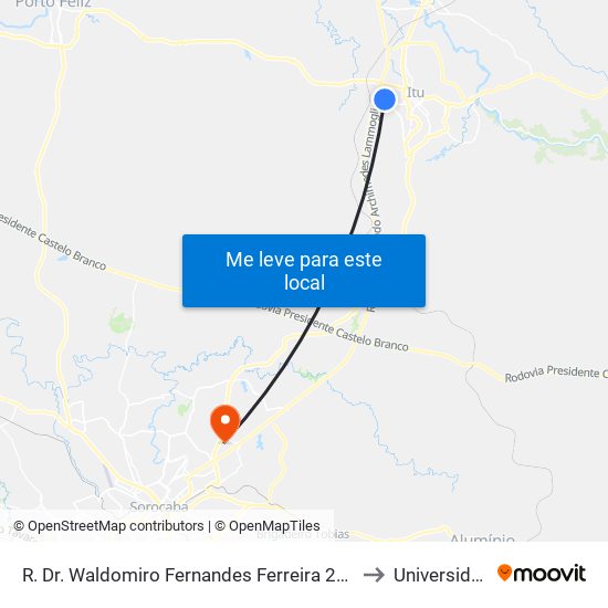 R. Dr. Waldomiro Fernandes Ferreira 209 - Parque Res. Mayard Itu - SP Brasil to Universidade Paulista map