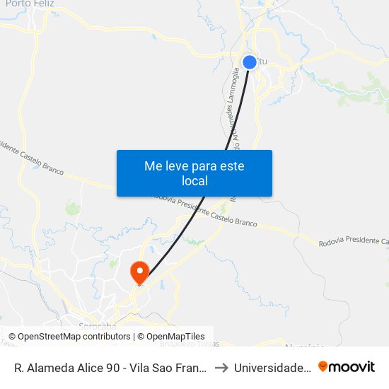 R. Alameda Alice 90 - Vila Sao Francisco Itu - SP Brasil to Universidade Paulista map