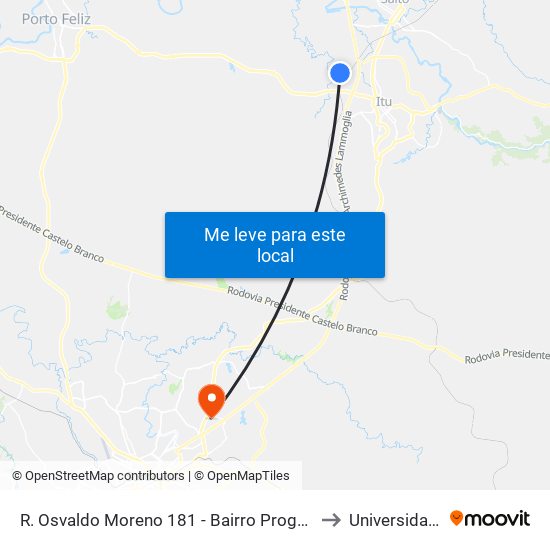 R. Osvaldo Moreno 181 - Bairro Progresso Itu - SP 13328-300 Brasil to Universidade Paulista map