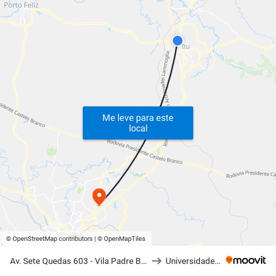 Av. Sete Quedas 603 - Vila Padre Bento Itu - SP Brasil to Universidade Paulista map