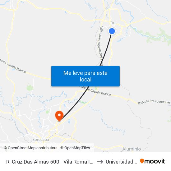 R. Cruz Das Almas 500 - Vila Roma Itu - SP 13310-431 Brasil to Universidade Paulista map