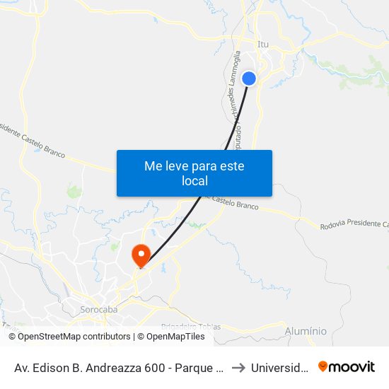 Av. Edison B. Andreazza 600 - Parque São Camilo Itu - SP 13309-800 Brasil to Universidade Paulista map