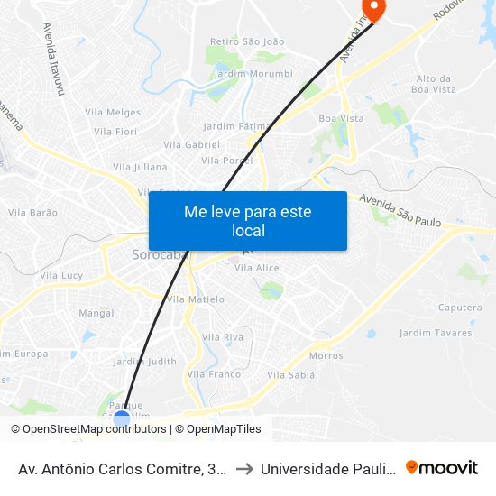 Av. Antônio Carlos Comitre, 3000 to Universidade Paulista map