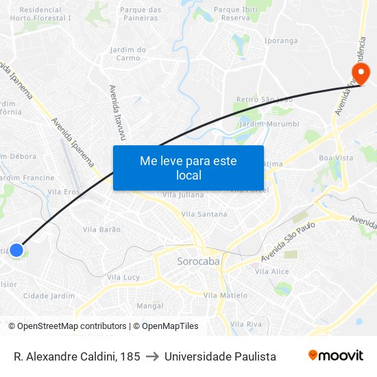 R. Alexandre Caldini, 185 to Universidade Paulista map