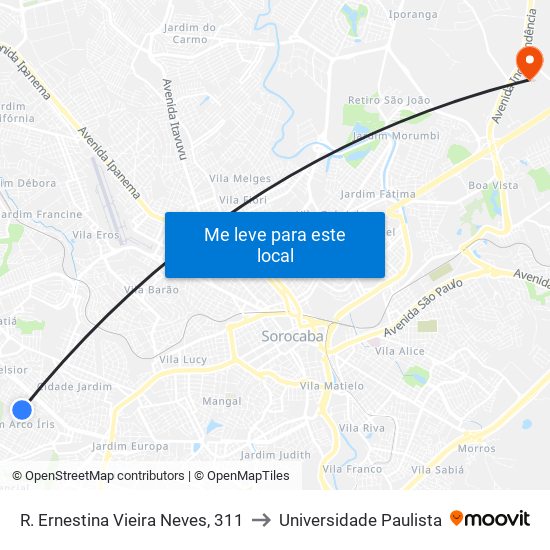 R. Ernestina Vieira Neves, 311 to Universidade Paulista map