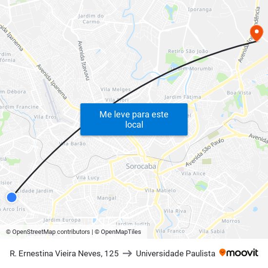 R. Ernestina Vieira Neves, 125 to Universidade Paulista map