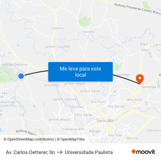 Av. Carlos Oetterer, Sn to Universidade Paulista map