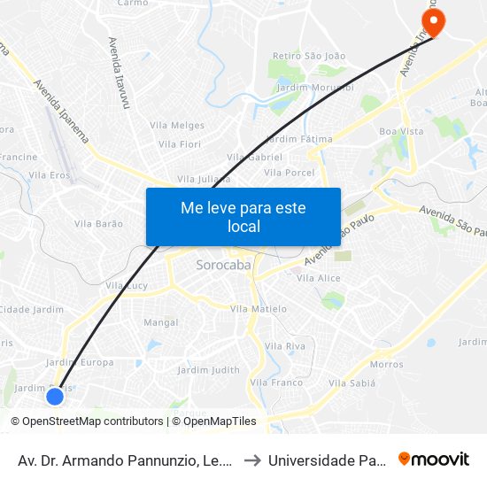 Av. Dr. Armando Pannunzio, Le.Nº1047 to Universidade Paulista map