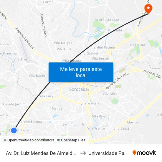 Av. Dr. Luiz Mendes De Almeida, 1075 to Universidade Paulista map