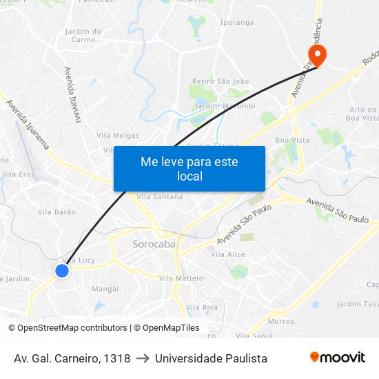 Av. Gal. Carneiro, 1318 to Universidade Paulista map