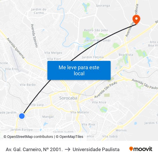 Av. Gal. Carneiro, Nº 2001. to Universidade Paulista map