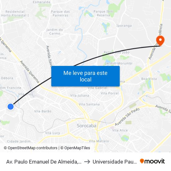 Av. Paulo Emanuel De Almeida, 1798 to Universidade Paulista map