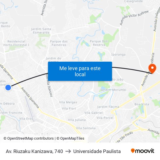 Av. Riuzaku Kanizawa, 740 to Universidade Paulista map