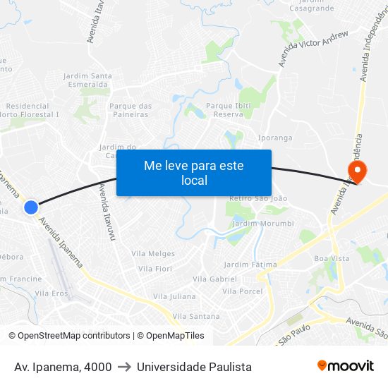 Av. Ipanema, 4000 to Universidade Paulista map
