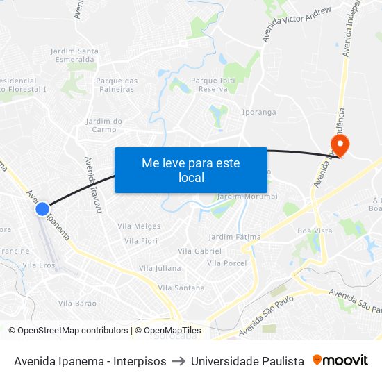 Avenida Ipanema - Interpisos to Universidade Paulista map