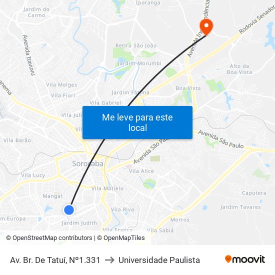 Av. Br. De Tatuí, Nº1.331 to Universidade Paulista map