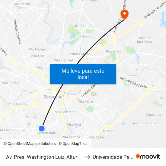 Av. Pres. Washington Luiz, Altura Nº 970 to Universidade Paulista map