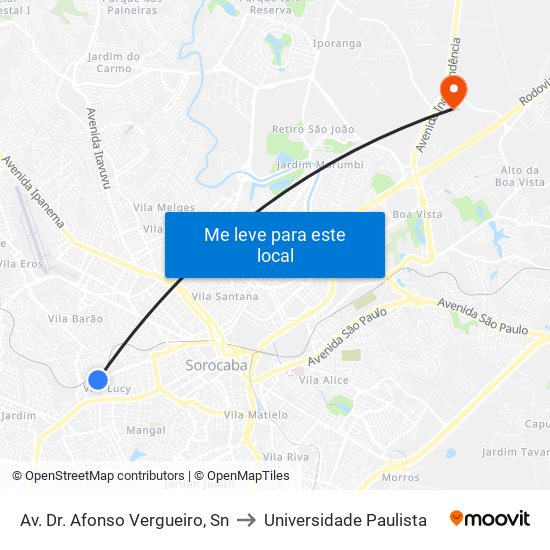 Av. Dr. Afonso Vergueiro, Sn to Universidade Paulista map