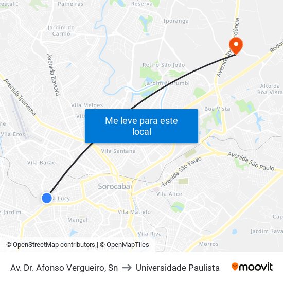 Av. Dr. Afonso Vergueiro, Sn to Universidade Paulista map