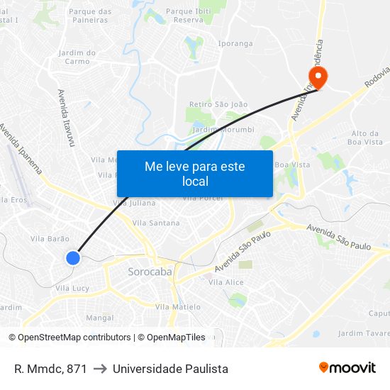 R. Mmdc, 871 to Universidade Paulista map