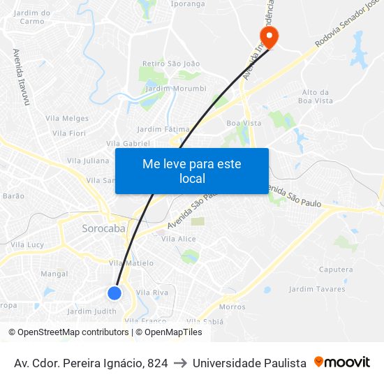 Av. Cdor. Pereira Ignácio, 824 to Universidade Paulista map