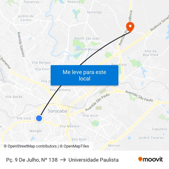 Pç. 9 De Julho, Nº 138 to Universidade Paulista map