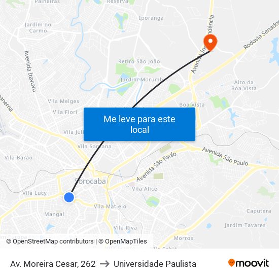 Av. Moreira Cesar, 262 to Universidade Paulista map