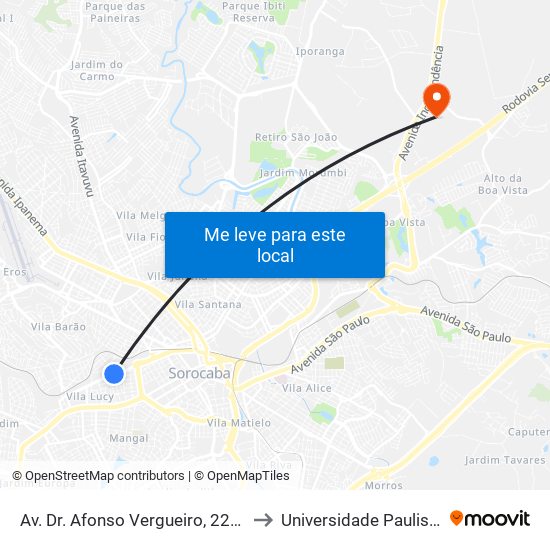 Av. Dr. Afonso Vergueiro, 2284 to Universidade Paulista map